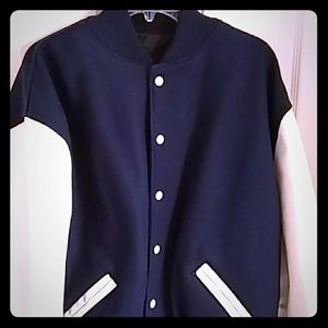 Mens leather and wool Letterman jacket.